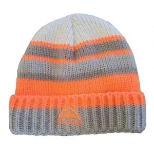 𝅺Snozu Unisex Gray/Orange Striped Soft Knit Lined Beanie Hat